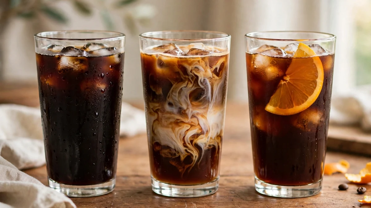 Ba ly cold brew: đen đá, sữa tươi và cam