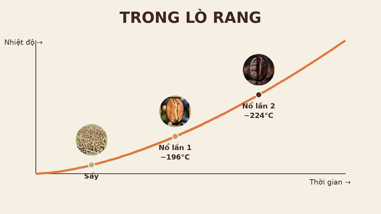 Đường cong rang: nhiệt độ tăng theo thời gian với 3 cột mốc