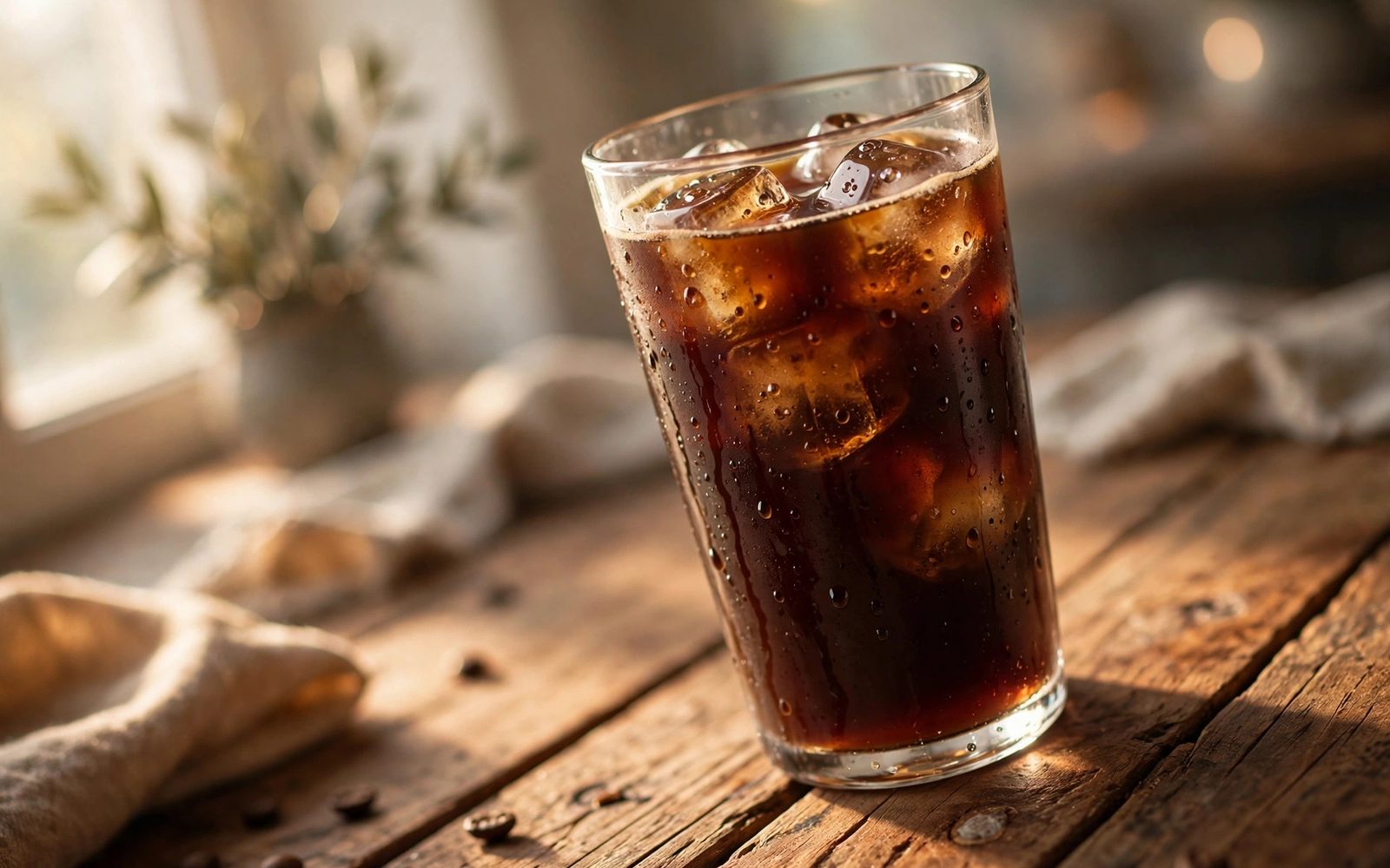 Ly cold brew đá trên bàn gỗ